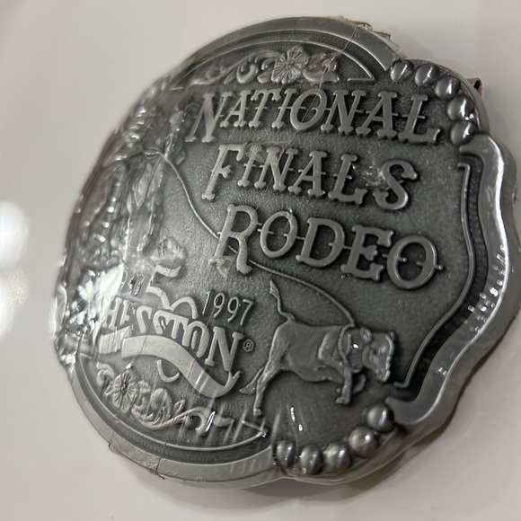 1997 Hesston National Finals Rodeo “50 Anniversary” Belt Buckle NEW Pewter - Picture 4 of 5